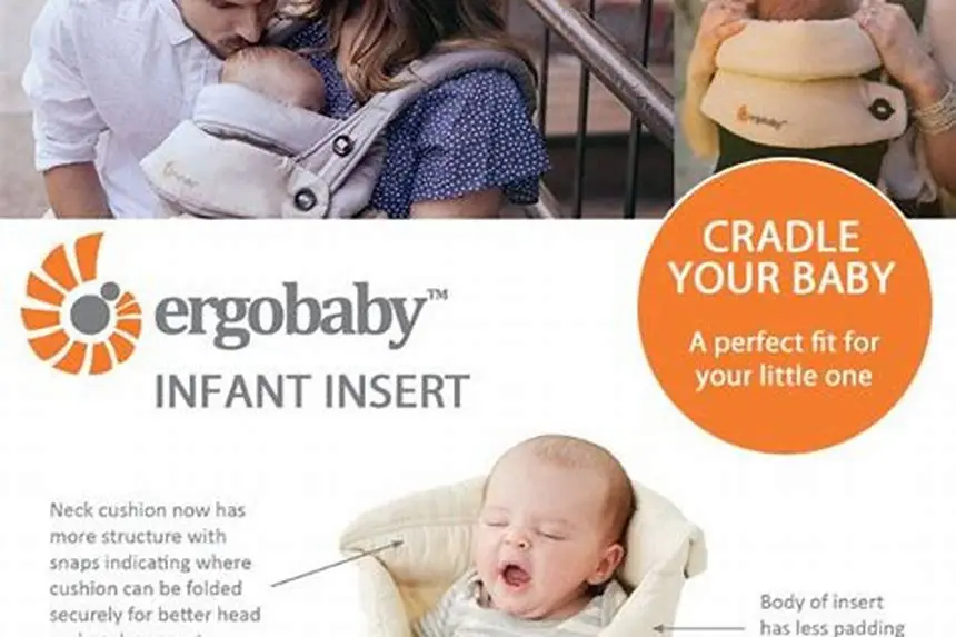 ergobaby carrier with newborn insert attached, showing baby placement