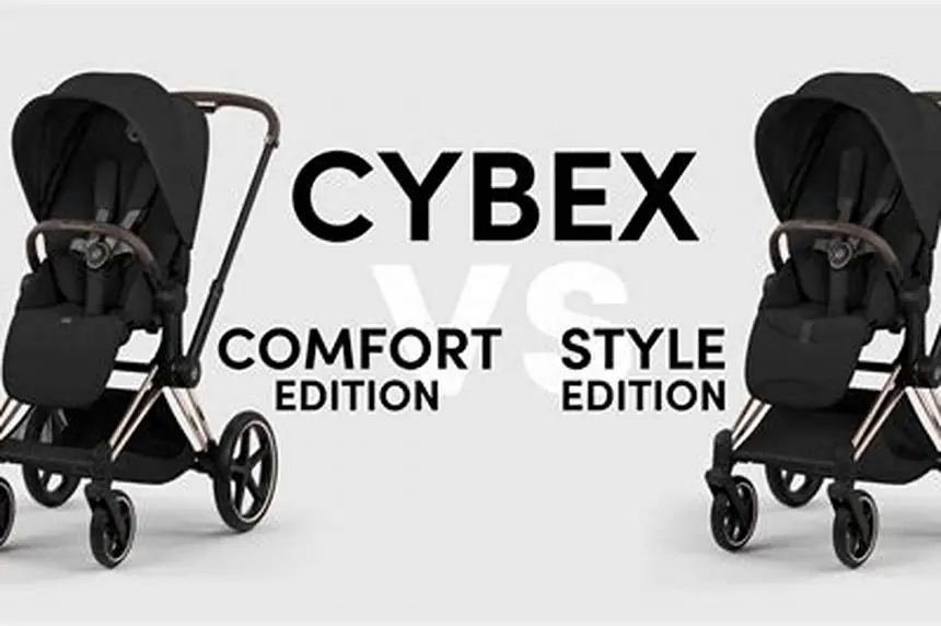 Cybex Mios and Priam strollers side by side outdoors